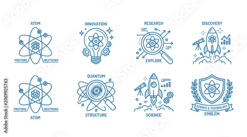 Foto Science and technology emblems for research innovation and discovery