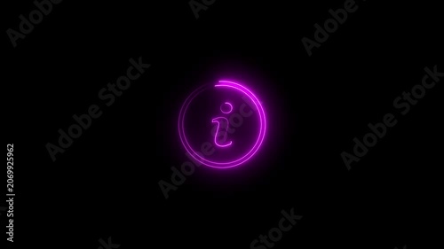 Neon purple information glowing with pulsing animation on black background, sign