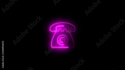 Neon pink glowing retro telephone animation on black background, vintage