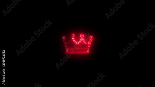Red neon crown glowing on black background, minimalist royal symbol animation