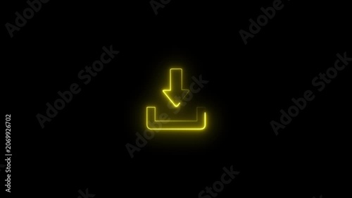Glowing yellow neon download animation on black background, for digital interface