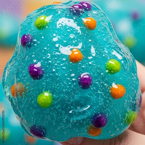 Colorful candy coated chocolate balls in blue bowl.