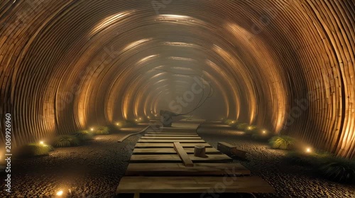 Bamboo Tunnel Stock Video with Pathway and Glowing Lights