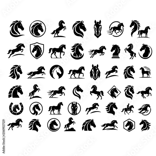 Foto Premium Horse Wildlife Filled Icon Collection, Modern Animal Symbols and Elegant
