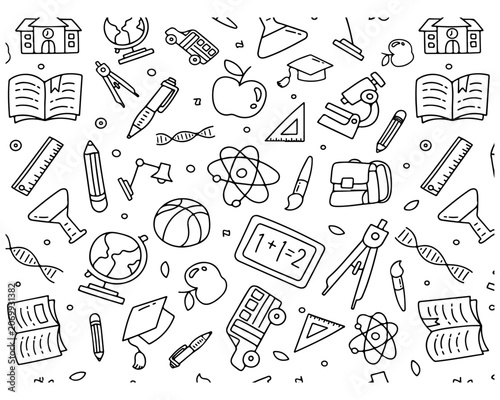 School Supplies Seamless Pattern Hand Drawn Doodle Illustration