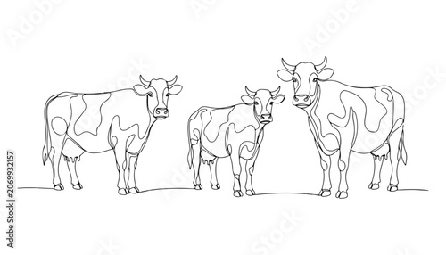 Foto Continuous Simple black line art drawing set of Indian cow in a minimalist style on a white background