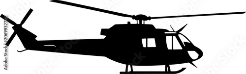Tableau sur toile Helicopter Silhouette Black White Flying Transport Aviation