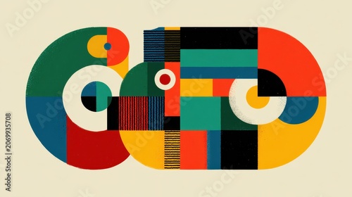 Colorful geometric abstract composition featuring shapes and patterns for artistic and creative designs