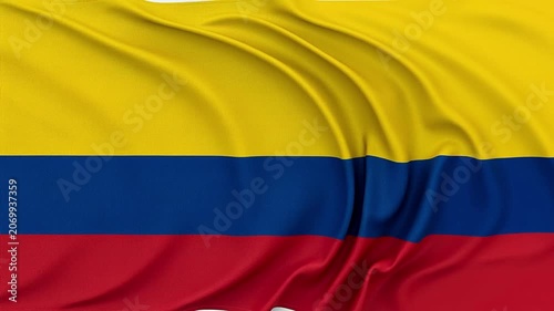Colombian flag waving, showing its vibrant yellow, blue, and red stripes.