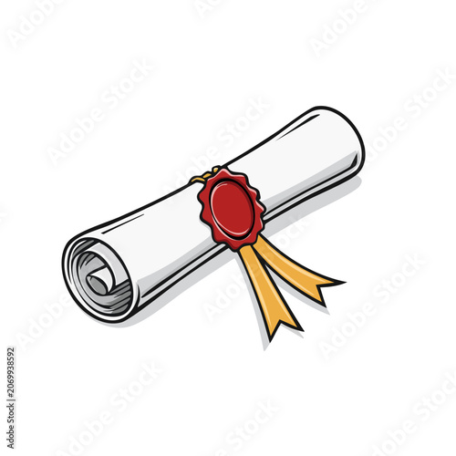 Diploma scroll with red seal and gold ribbon vector