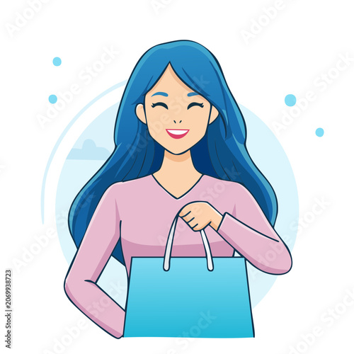 Happy woman holding shopping bag vector illustration