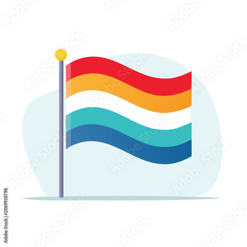 Rainbow flag on pole in flat design style