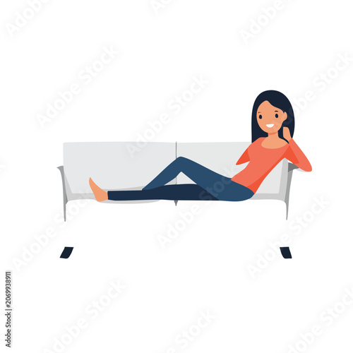 Woman relaxing on a bench in flat vector style