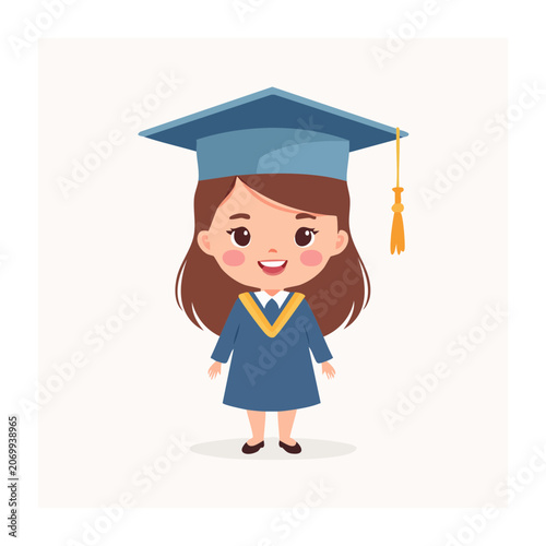 Cartoon Female Graduate in Cap and Gown