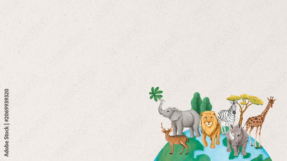 Obraz premium Wild animals border desktop wallpaper, off-white textured design