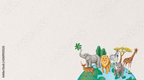 Photography Wild animals border desktop wallpaper, off-white textured design