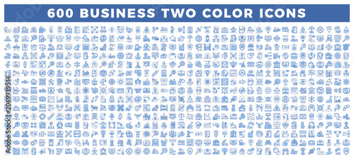 Collection of 600 two-color business icons on white background