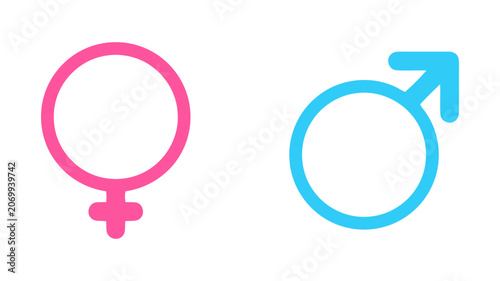 Gender symbol icons representing male and female gender identity in pink and blue with equality identity marriage relationship interface communication diversity inclusive sociology psychology