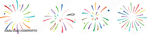 Set of colorful hand-drawn firework explosion elements for festive celebration design with fireworks celebration explosion illustration colorful decorative abstract creative pyrotechnics