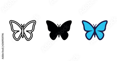 Collection of butterfly icons in outline silhouette and colored flat graphic styles with butterfly silhouette collection wildlife creature isolated creative illustration delicate pictogram