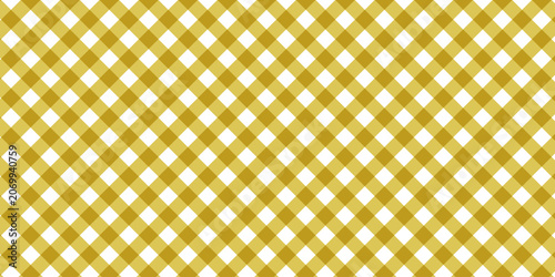 Seamless mustard yellow and white gingham plaid vector pattern background with a diagonal check rhombus design for textiles.