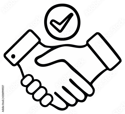 Handshake with Checkmark Symbol Illustrating Agreement Partnership and Success