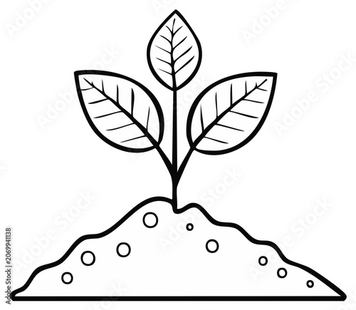 Seedling Emerging from Soil Line Art Illustration