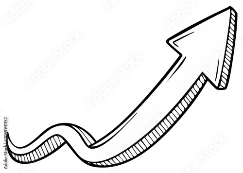Hand-drawn arrow curving upward, growth, progress, business, success, sketch