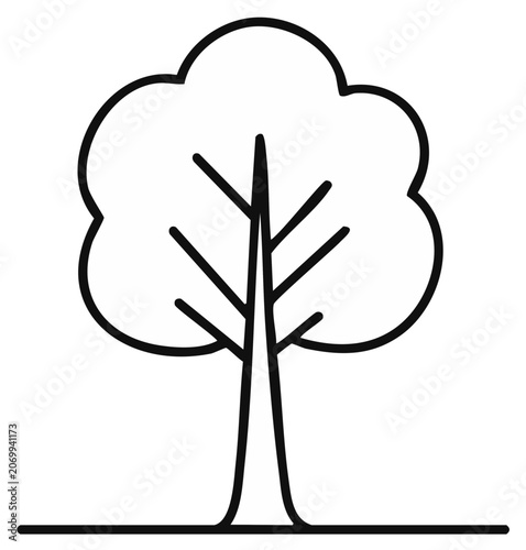 Minimalist Outline Drawing of a Stylized Tree with a Cloud-Like Canopy