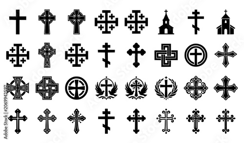 Fotografie Christian Cross Symbols Collection with Religious Icons and Faith Emblem Vector