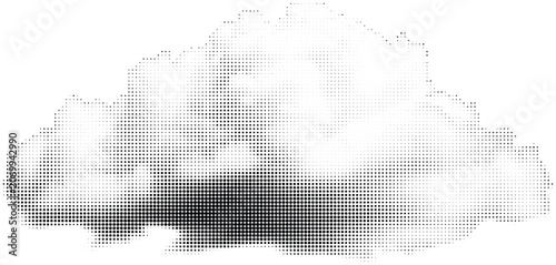 Fotografie Cloud shape halftone dot pattern, soft grayscale gradient, atmospheric texture, ethereal abstract form, digital art for backgrounds
