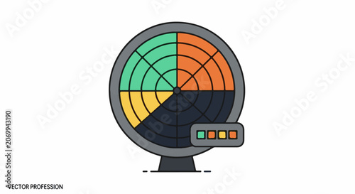 Colorful pie chart on a stand with a control panel