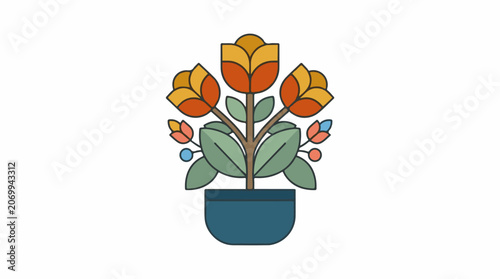 Colorful potted plant with orange tulips and green leaves