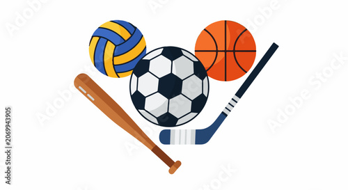 Colorful sports equipment arrangement