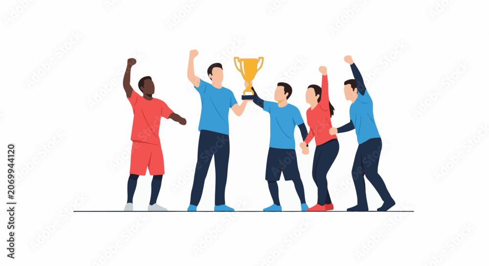 Fototapeta premium Diverse group celebrating with trophy