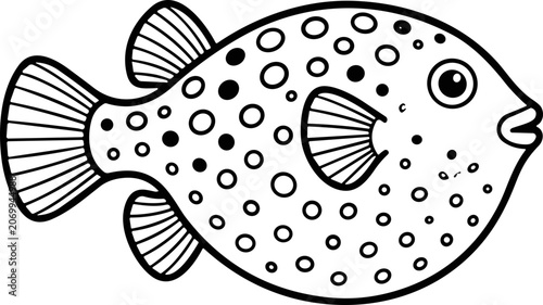 Foto Cute Pufferfish Cartoon Drawing, Simple Vector Illustration