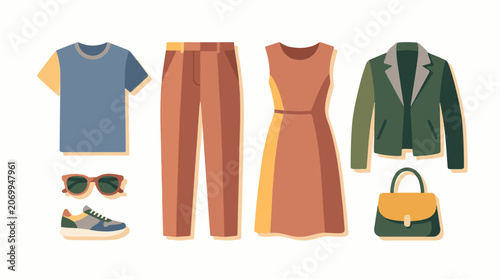 A colorful illustration of various clothing items and accessories (22)