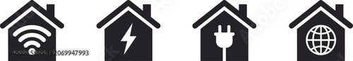 Four flat vector icons depicting modern home services and connectivity concepts