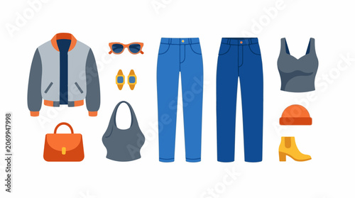 A colorful illustration of various clothing items and accessories (23)