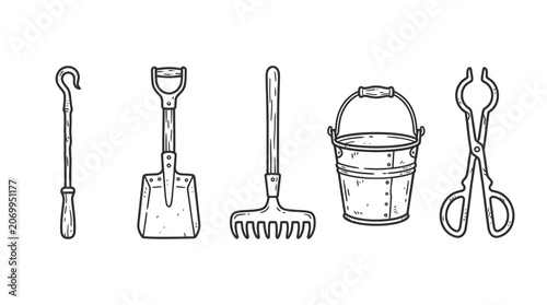Fotografija Vintage fireplace accessories set with poker shovel and tongs