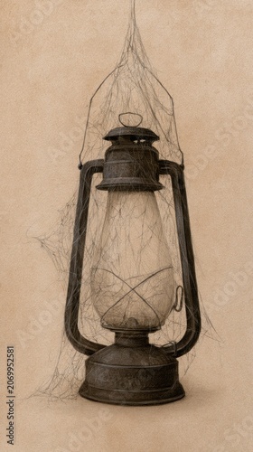 Vintage Dusty Oil Lantern on Textured Background