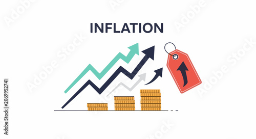 Inflation concept with rising graph and coins