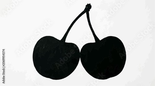 Two cherries silhouette on a white background, simple and minimalistic design