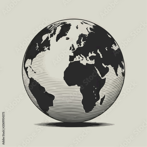 Stylized Earth globe illustration in black and white on a light background
