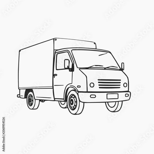 Delivery truck illustration in a minimalistic style on a white background