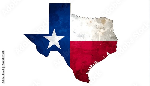 A state's outline filled with a flag design. The dark blue, white star, and red and white stripes are prominent