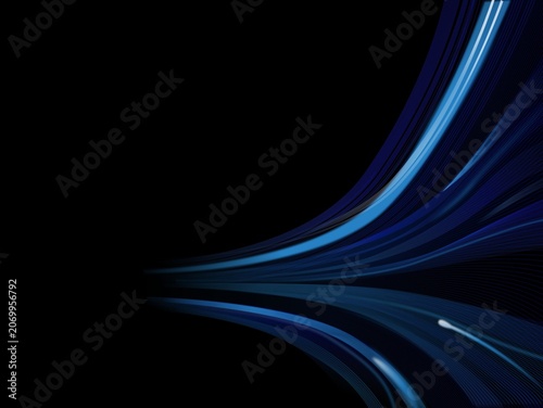 фотографія Curved lines of varying shades of blue on a black background create a dynamic abstract design