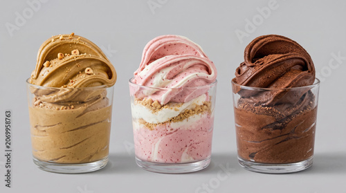 Gelato dessert cup glass scoop frozen flavor chocolate strawberry caramel