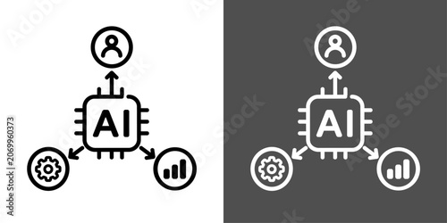 AIオーケストレーションと処理ハブの太線ベクターアイコン
