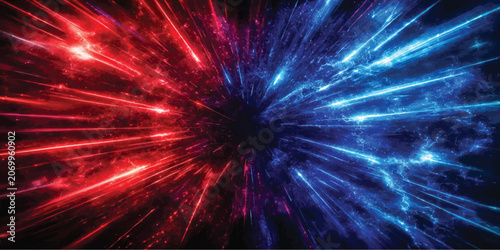 Tableau sur toile Dynamic red and blue light beam motion background with abstract background techn